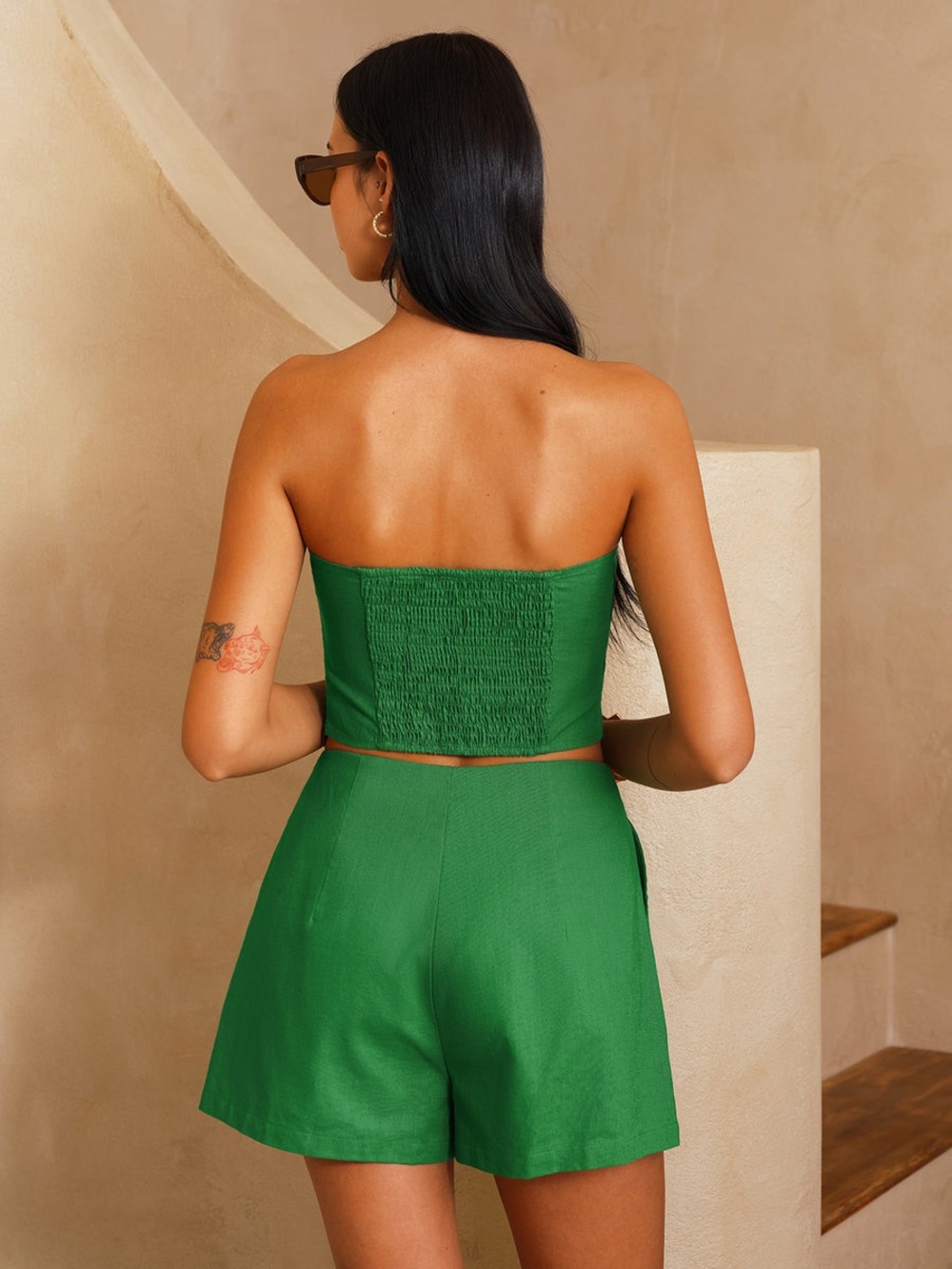 Commense Green Strapless Shorts Romper - Picture 6 of 6